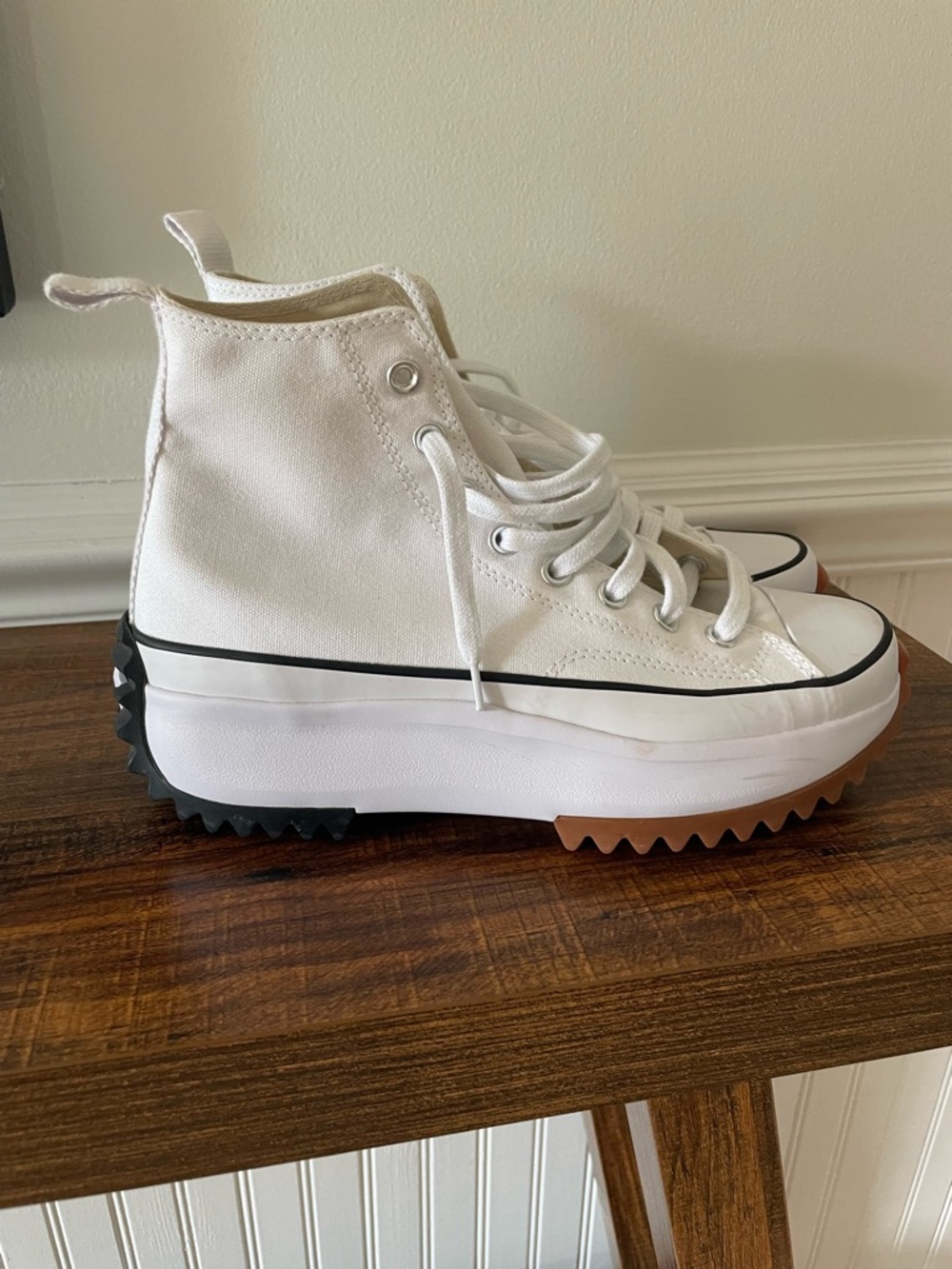 Converse White High-Top Platform Sneakers with Black & Tan Outsole